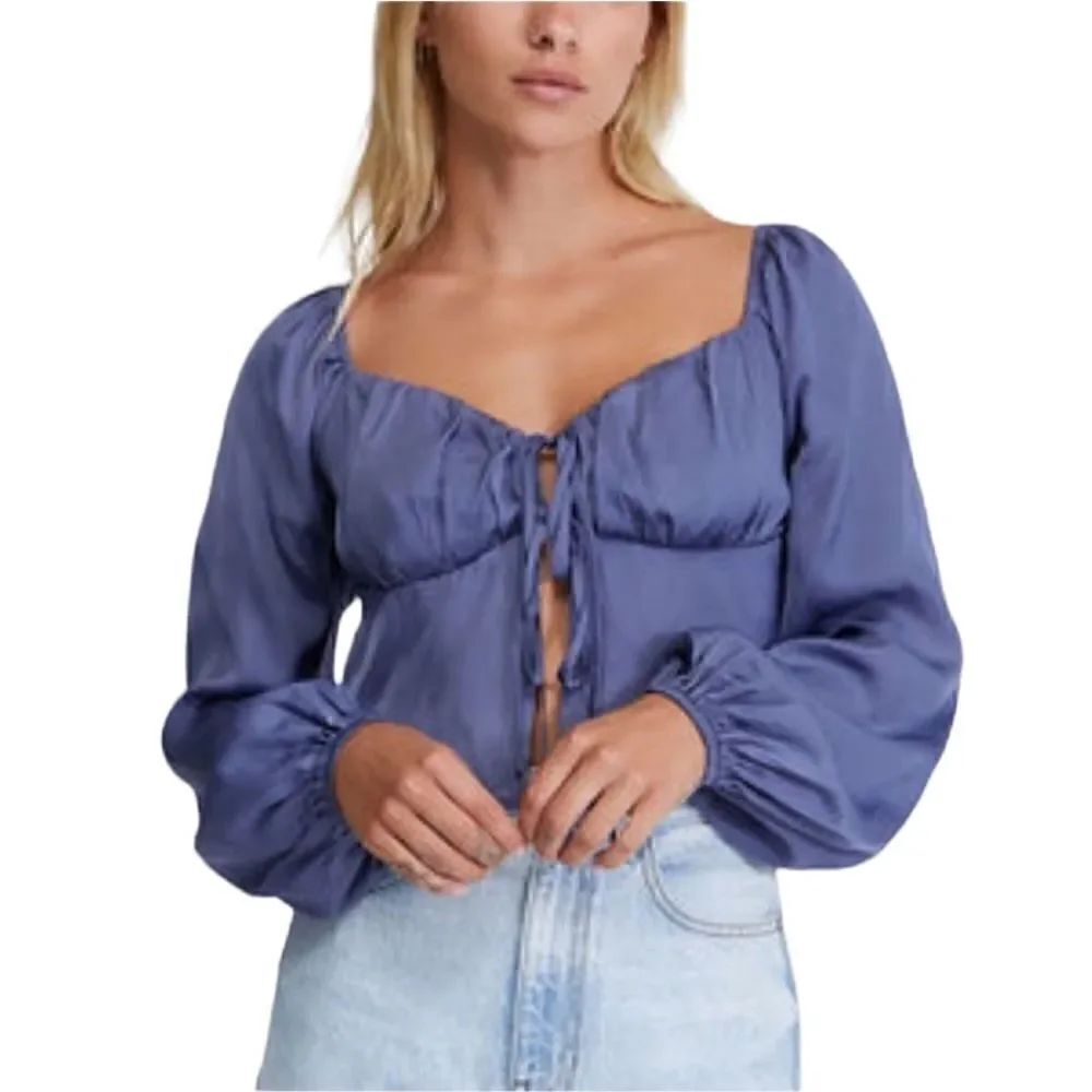 LA Hearts Pac Sun Tie Front Satin Long Sleeve Top blue size small
